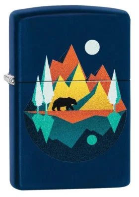 Design geometrico con orso e montagne