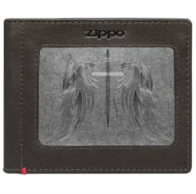 Portafoglio in pelle color moka – Design con placca metallica “Cross Wings” Portafoglio in pelle color moka – Design con placca metallica “Cross Wings”