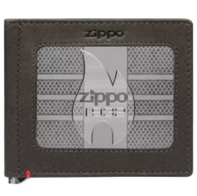 Portafoglio in pelle color moka – Design con placca metallica zippo 1932