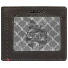 Portafoglio in pelle color moka – Design con placca metallica “zippo flame” Portafoglio in pelle color moka – Design con placca metallica “zippo flame”