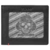Portafoglio in pelle nera – Design con placca metallica a forma di teschio con picche Portafoglio in pelle nera – Design con placca metallica a forma di teschio con picche