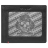Portafoglio in pelle nera – Design con placca metallica a forma di teschio con picche Portafoglio in pelle nera – Design con placca metallica a forma di teschio con picche