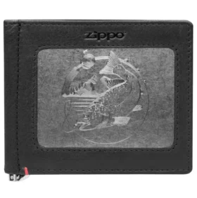 Portafoglio in pelle nera – Design con placca metallica Bass