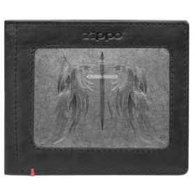 Portafoglio in pelle nera – Design con placca metallica “Cross Wings” Portafoglio in pelle nera – Design con placca metallica “Cross Wings”
