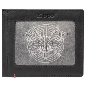 Portafoglio in pelle nera – Design con placca metallica vichinga