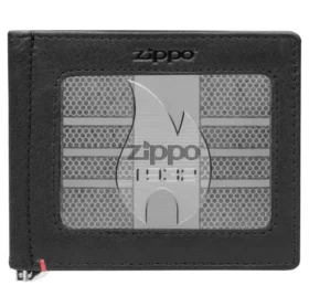 Portafoglio in pelle nera – Design con placca metallica zippo 1932